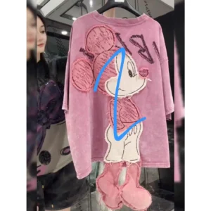 Kaoa Wanita Oversize Pink Motif Kartun Lucu Bordir – Bahan Tebal Nyaman, Kekinian